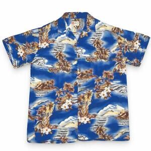 Vintage 90s Hilo Hattie Hawaiian Original Blue Island Shirt 2XL Rayon Resort